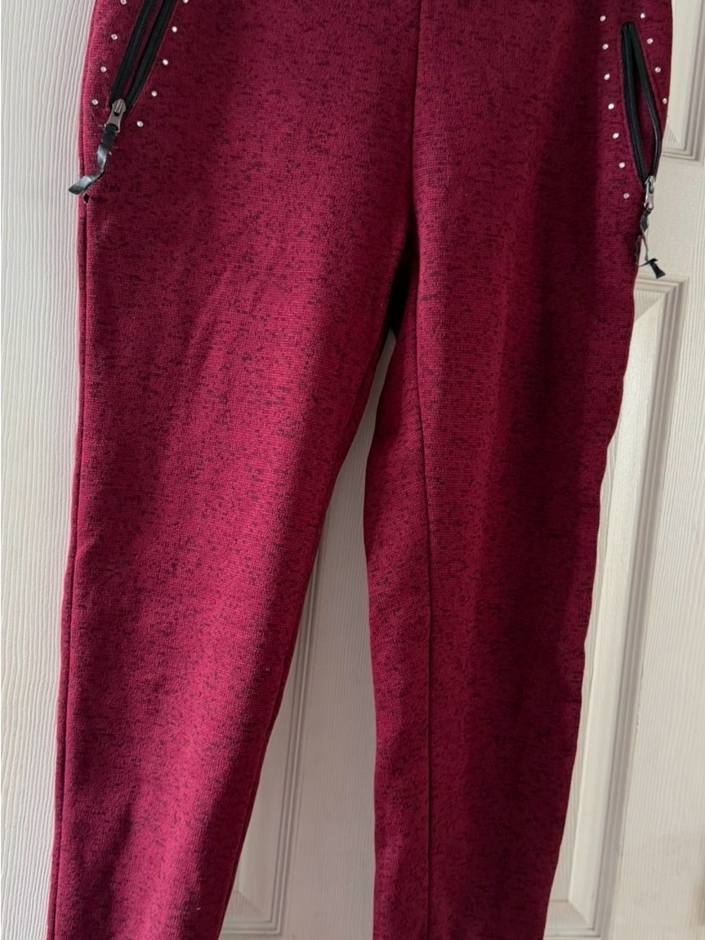 Women's Maroon Knit Stretch Ponte Pants with Zip Pockets